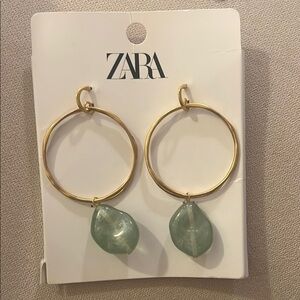 Zara Gold and Green Hoop Earrings